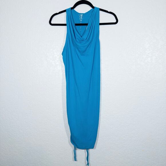 Anue Blue Bodycon Pima Cotton Tank Top Cut Out Dress Size XS - Picture 1 of 7